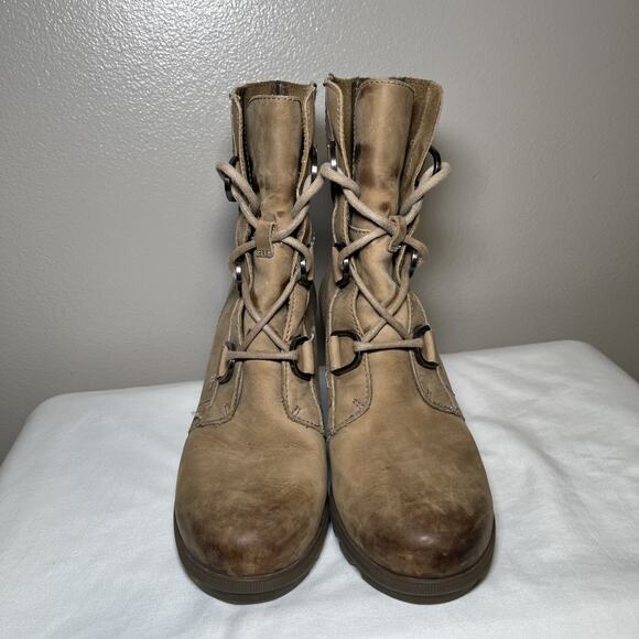 Sorel Joan of Arctic Wedge Mid Tobacco Tan Winter Leather Boot Womens Size 9 EUC - Picture 2 of 15
